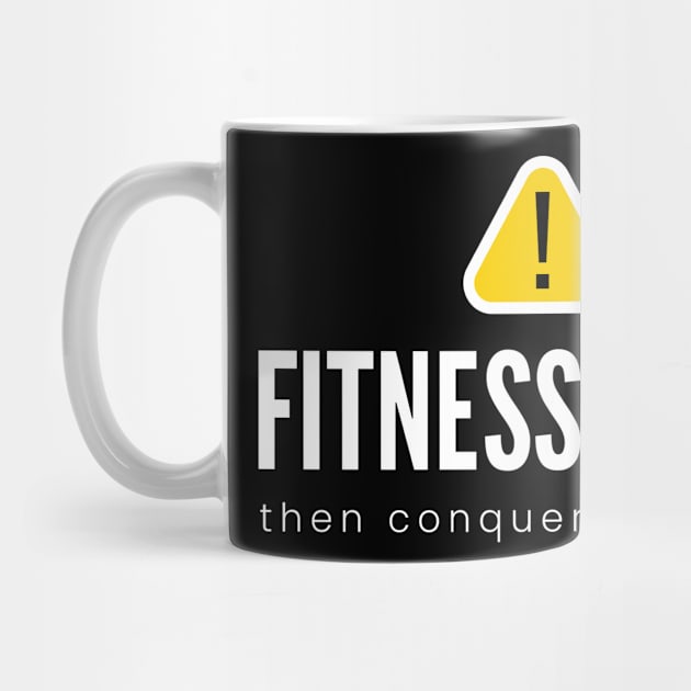 FITNESS FIRST then conquer the rest... (DARK BG)| Minimal Text Aesthetic Streetwear Unisex Design for Fitness/Athletes | Shirt, Hoodie, Coffee Mug, Mug, Apparel, Sticker, Gift, Pins, Totes, Magnets, Pillows by design by rj.